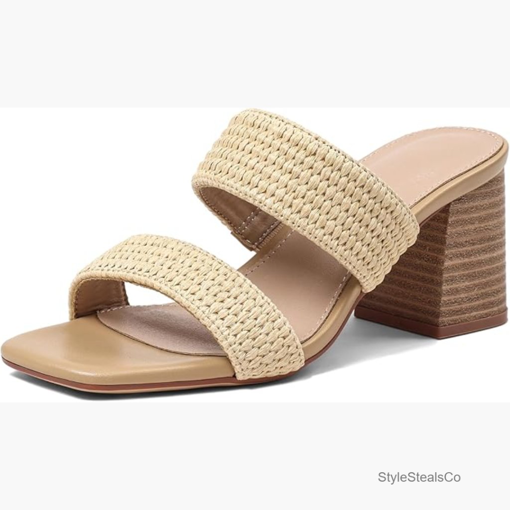 Women's Chunky Block Heel Sandals Square Toe Slip On Summer Shoes